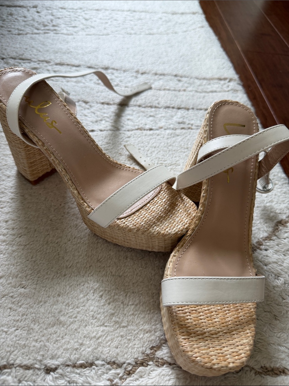 Lulu's White Leather-Strap Woven Platform Sandals